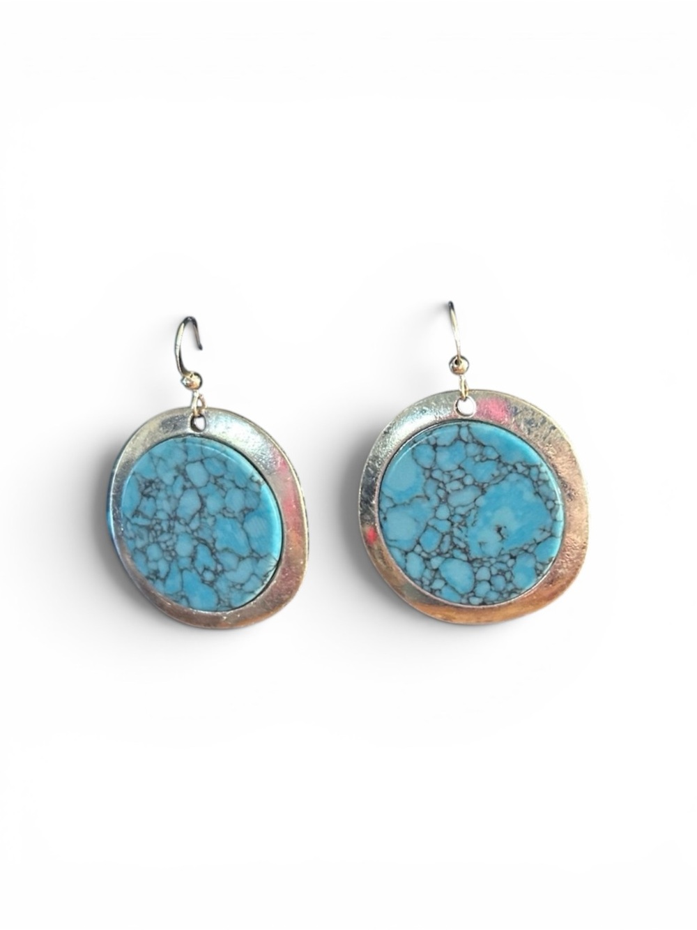 Gold Bezel Set‎ Turquoise Earrings.